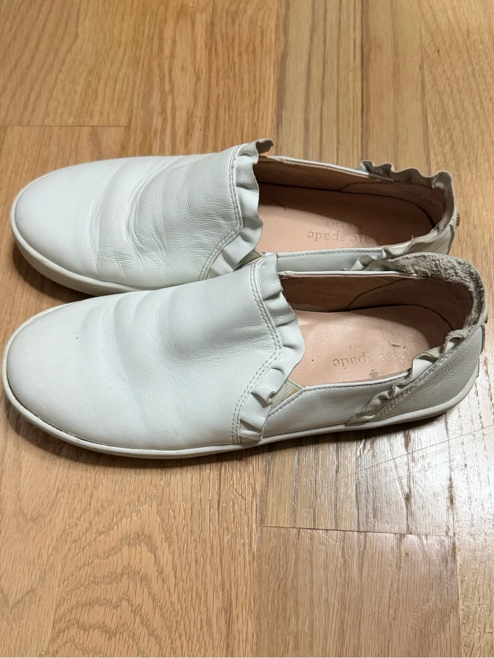 kate Spade “Lilly” Women’s White Leather Sneakers w/ Gold Spade Accent